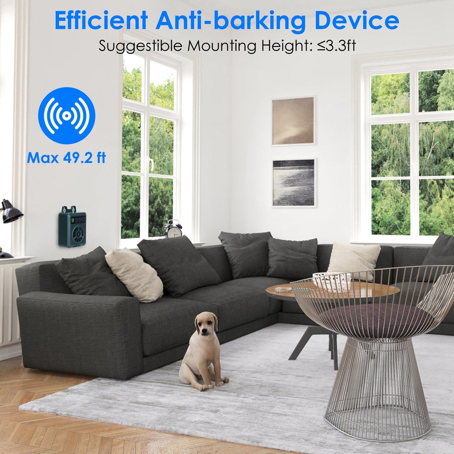 1Pc Anti-barking Device 49.2Feet Sensing Ultrasonic Bark Deterrent With 4 Frequency Levels 4 Sensitivity Levels Indoor Outdoor Dog Bark Control