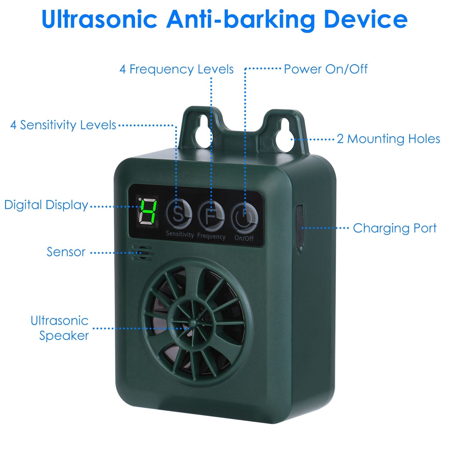 1Pc Anti-barking Device 49.2Feet Sensing Ultrasonic Bark Deterrent With 4 Frequency Levels 4 Sensitivity Levels Indoor Outdoor Dog Bark Control