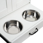 Dog Feeding Station, Dog Food Storage Cabinet With Hidden Dog Bowls, Adjustable Panel, Hooks, For Medium Sized Dogs, White
